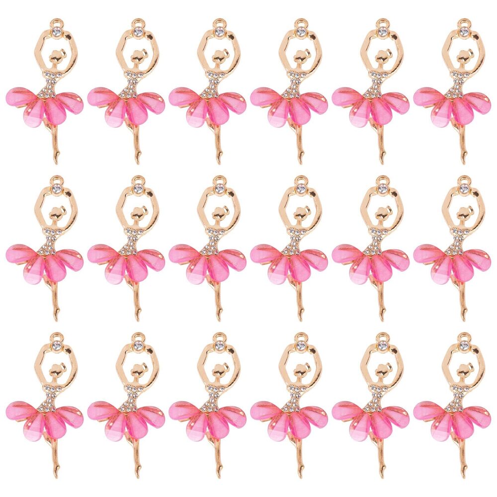 7716 20 Pack Pink Ballet Charms Ballerina Pendants Rhinestone Dancer